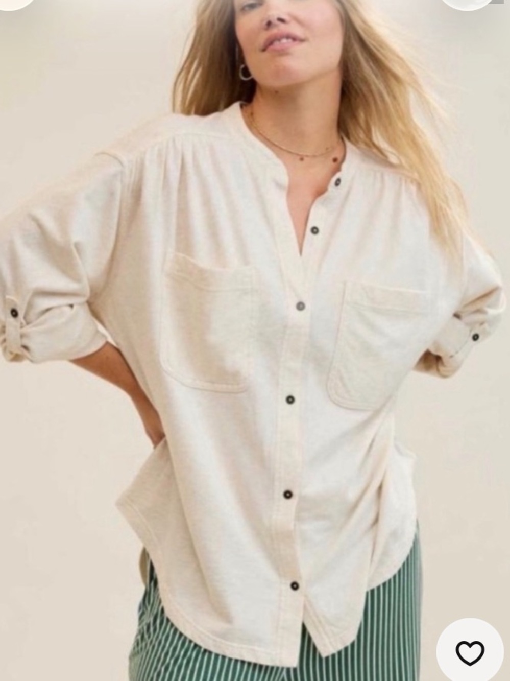 aerie Cream Collared Button-Down Pocket Shirt